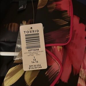Torrid Satin Blazer with Pink and Yellow Floral Design